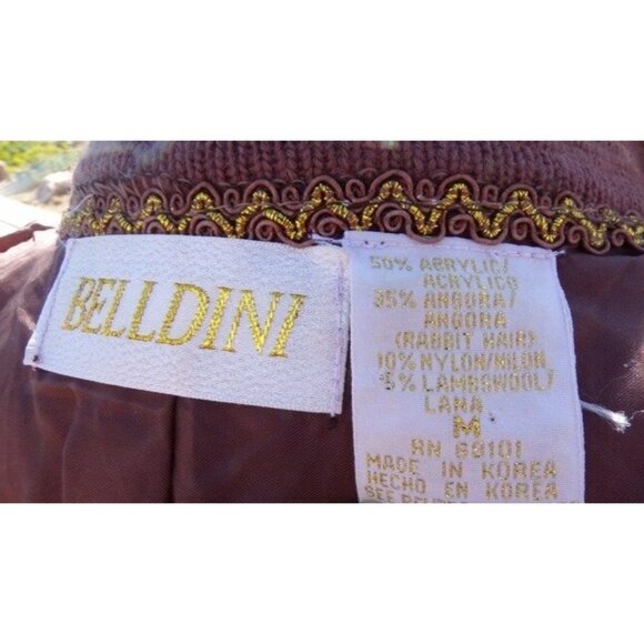 Coco Brown Fuzzy Wool Sweater Cardigan Vtg 80s M Belldini Pearl Beads Angora - Picture 14 of 15